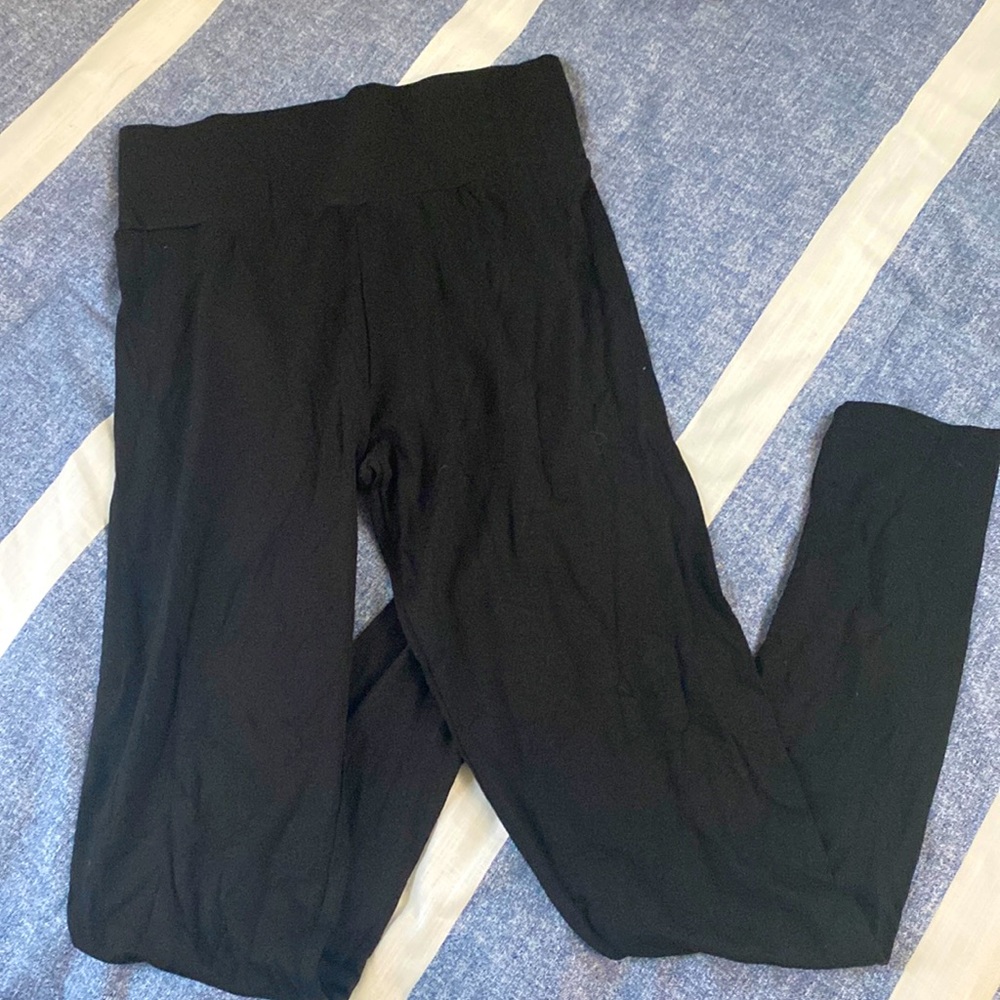 Black Wide Banded Leggings-NEVER WORN